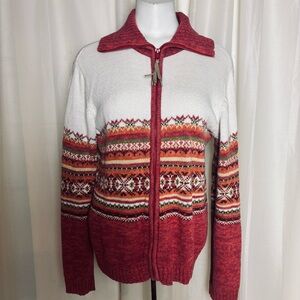 Tiara International Vintage Fair Isle Y2K Zip Cardigan Sweater